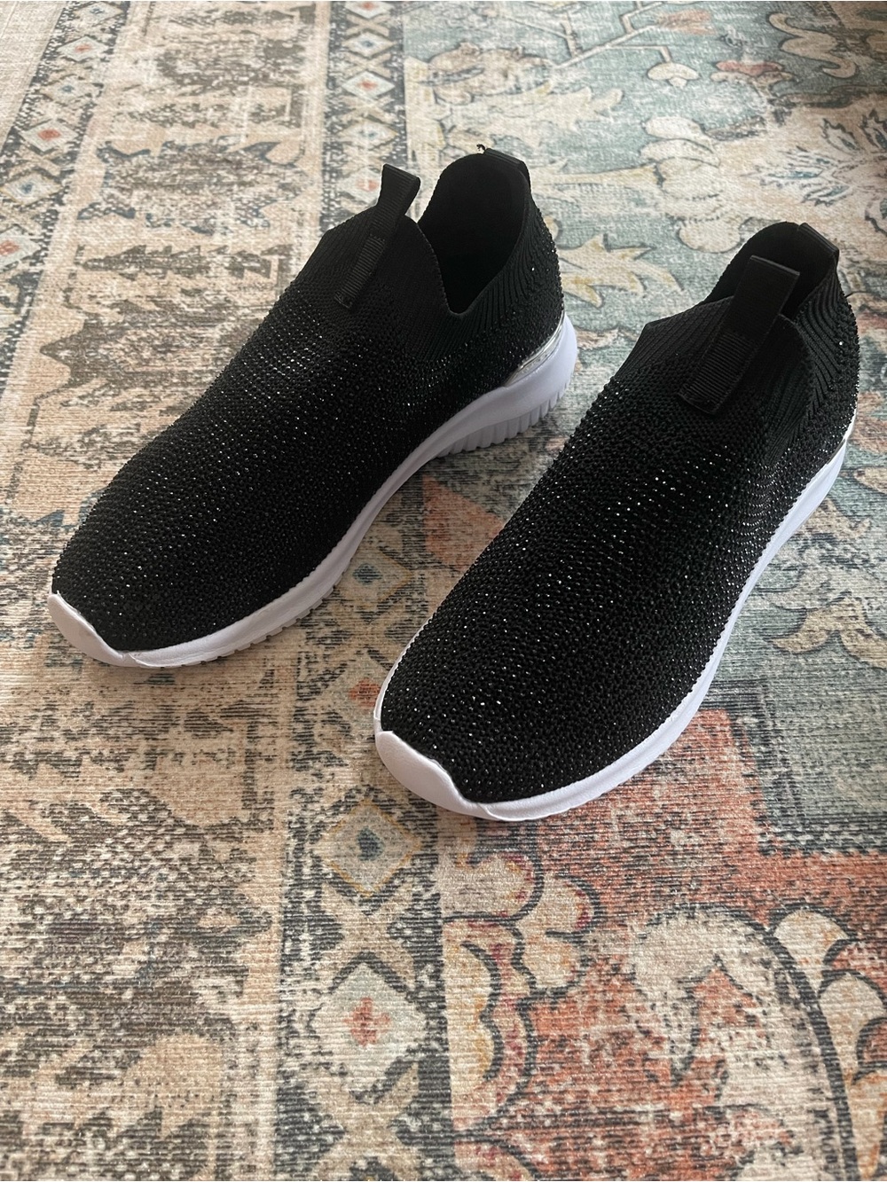 Anne Klein Black Sparkle Knit Sneakers